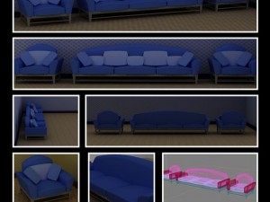 id50023 blue style sofa Model 3D