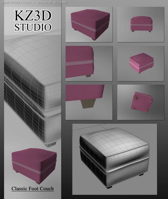 id50026 classic foot couch 3D Model .c4d .max .obj .3ds .fbx .stl .blend 