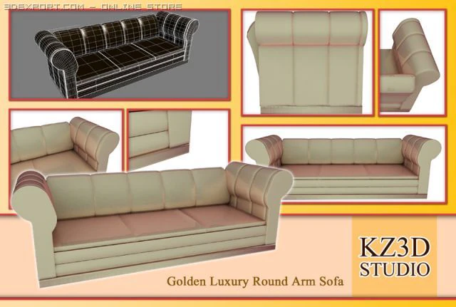 id50029 luxury round arm sofa 3D Model .c4d .max .obj .3ds .fbx .stl .blend