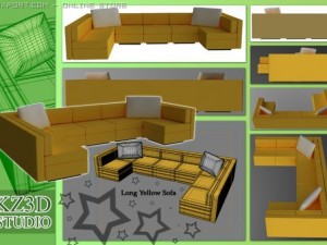 id50030 long yellow sofa Model 3D