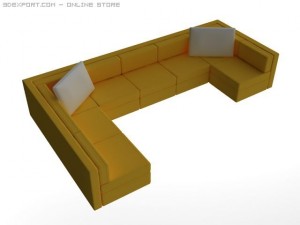 id50030 long yellow sofa Model 3D