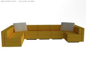 id50030 long yellow sofa Model 3D