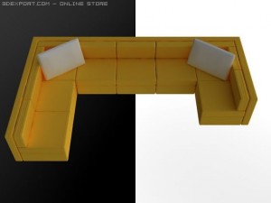 id50030 long yellow sofa Model 3D