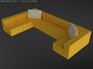 id50030 long yellow sofa Model 3D