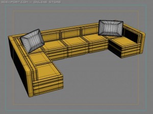 id50030 long yellow sofa Model 3D