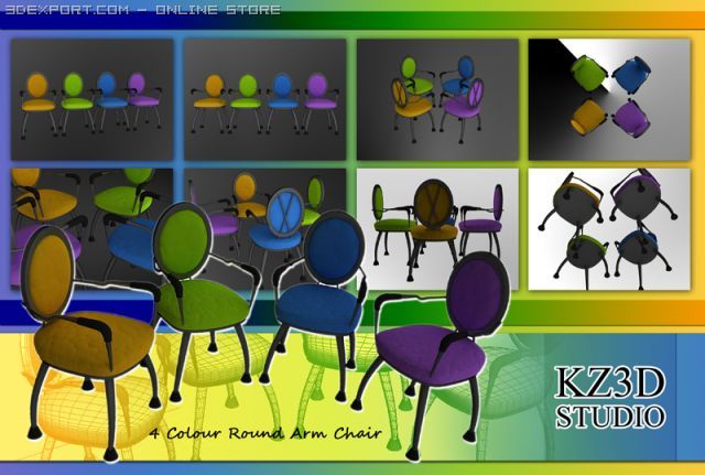 id50031 4 colour round arm classic chair 3D Model .c4d .max .obj .3ds .fbx .stl .blend 