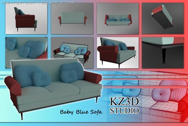 id50032 baby blue sofa Modello 3D .c4d .max .obj .3ds .fbx .stl .blend 