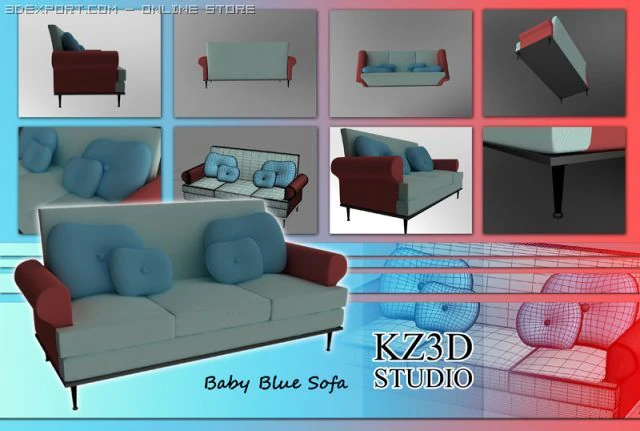 id50032 baby blue sofa 3D Model .c4d .max .obj .3ds .fbx .stl .blend