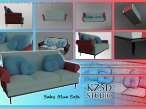 id50032 baby blue sofa Model 3D