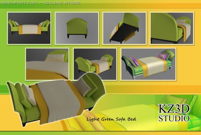 id50033 green sofa bed 3D Модель .c4d .max .obj .3ds .fbx .stl .blend 