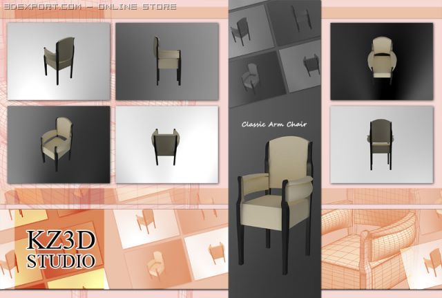 id50034 classic arm chair 3Dモデル .c4d .max .obj .3ds .fbx .stl .blend 
