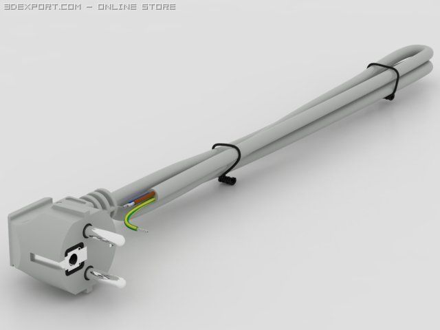 power cord with european unischuko plug 3D Модель .c4d .max .obj .3ds .fbx .stl .blend 