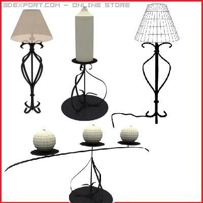 table lamp and candles set of 3 Modelo 3D .c4d .max .obj .3ds .fbx .stl .blend 