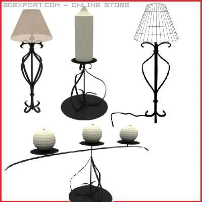 table lamp and candles set of 3 3D Model .c4d .max .obj .3ds .fbx .stl .blend 