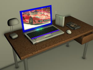 laptop on table Modello 3D