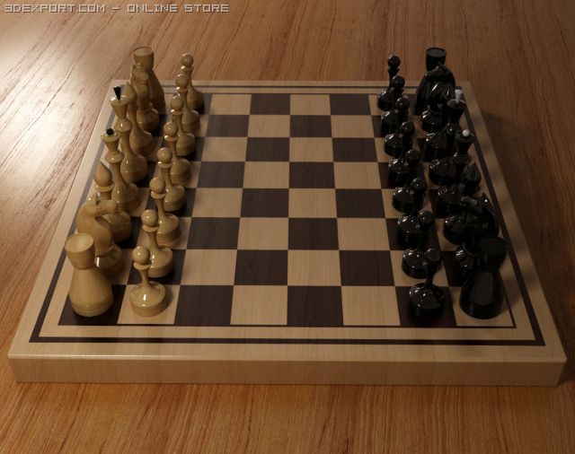 wooden chess set 3D Model .c4d .max .obj .3ds .fbx .stl .blend 