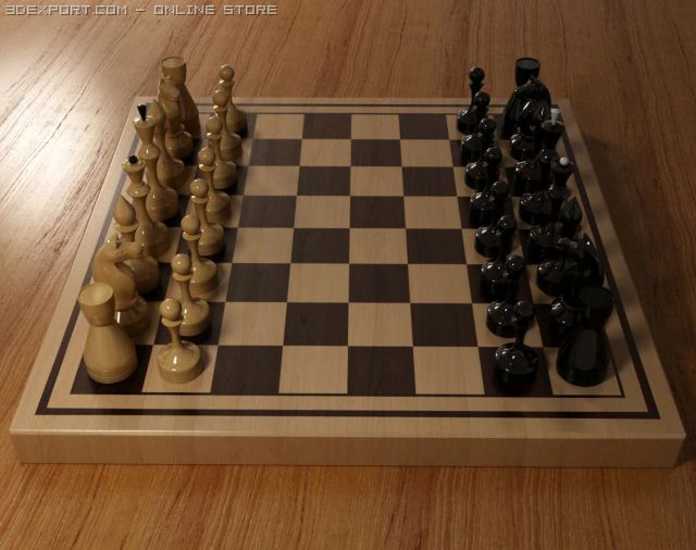 wooden chess set 3D Model .c4d .max .obj .3ds .fbx .stl .blend 