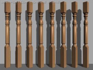 wooden column collection Model 3D