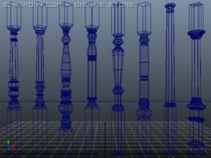 wooden column collection Model 3D