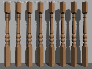 wooden column collection Model 3D