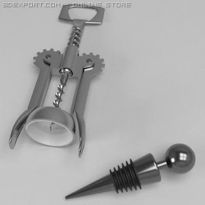 cork screw bottle stop 3D Model .c4d .max .obj .3ds .fbx .stl .blend