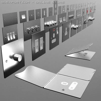 uk electrical switch  sockets pack  flush metal 3D Model .c4d .max .obj .3ds .fbx .stl .blend 