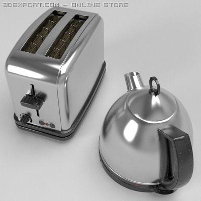 kettle  toaster set Modelo 3D .c4d .max .obj .3ds .fbx .stl .blend 