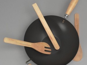 wok and utensils 3D 模型