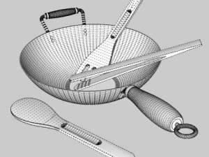 wok and utensils 3D 模型