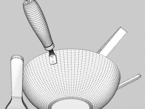 wok and utensils 3D 模型