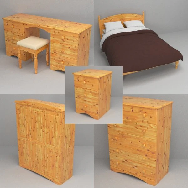 pine bedroom furniture 3D Model .c4d .max .obj .3ds .fbx .stl .blend 