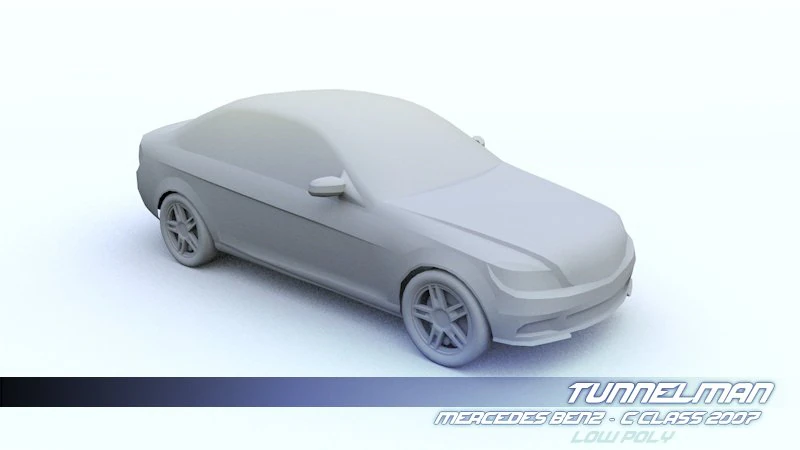low poly mercedes benz c class 2007 3D Model .c4d .max .obj .3ds .fbx .stl .blend 