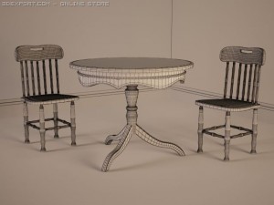 cherry table and chairs Modello 3D