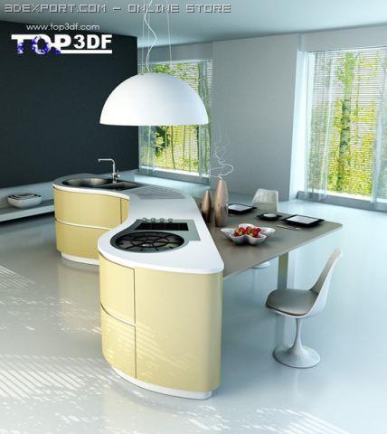 modern kitchen scene 3D Model .c4d .max .obj .3ds .fbx .stl .blend 