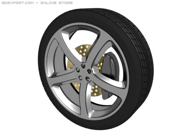 wheelrim tire brake 3D Model .c4d .max .obj .3ds .fbx .stl .blend