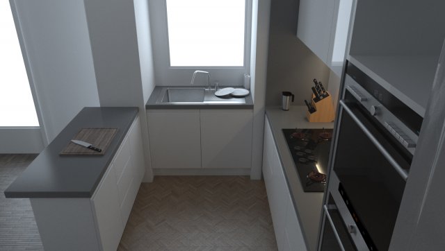 grey and white kitchen 3D 모델 .c4d .max .obj .3ds .fbx .stl .blend