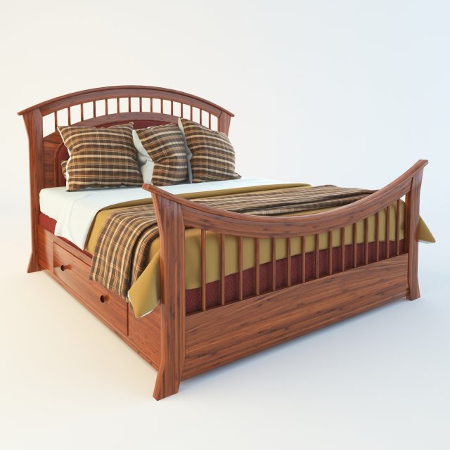 wooden bed 3D Modell .c4d .max .obj .3ds .fbx .stl .blend