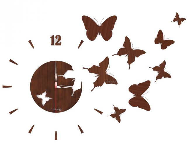 wall clock with butterfly 3D Model .c4d .max .obj .3ds .fbx .stl .blend 