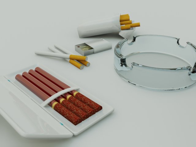 cigarette2 ashtraysmatches 3D Model .c4d .max .obj .3ds .fbx .stl .blend 