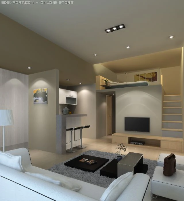 living room height 360cm 3D Model .c4d .max .obj .3ds .fbx .stl .blend 