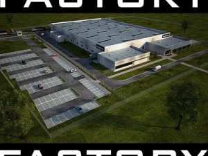 rendu de la sc&egrave;ne compl&egrave;te du b&acirc;timent industriel Modèle 3D