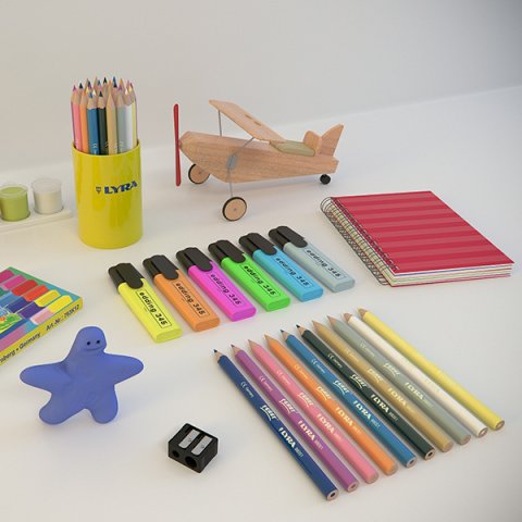 children school art supplies Model 3D .c4d .max .obj .3ds .fbx .stl .blend 