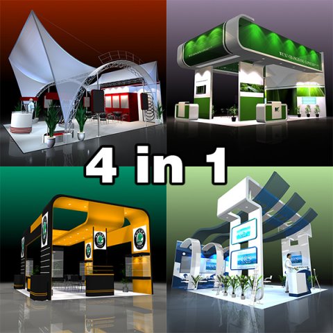4 trade show exhibit booths Modello 3D .c4d .max .obj .3ds .fbx .stl .blend 