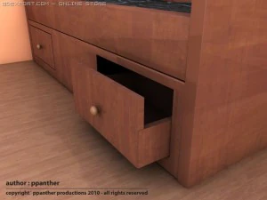 woody bed with drower 3D Model