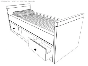 woody bed with drower 3D Model