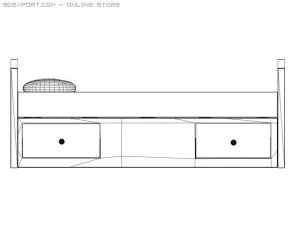 woody bed with drower 3D Model