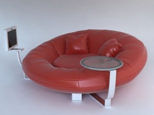 red leather sofa with pillows and tv 3D 模型