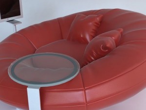 red leather sofa with pillows and tv 3D 모델