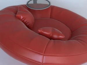 red leather sofa with pillows and tv 3D Model