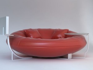 red leather sofa with pillows and tv 3D 모델